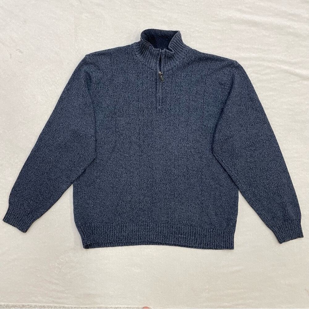 Oscar de la Renta Navy Heather Quarterzip Sweater Size XL